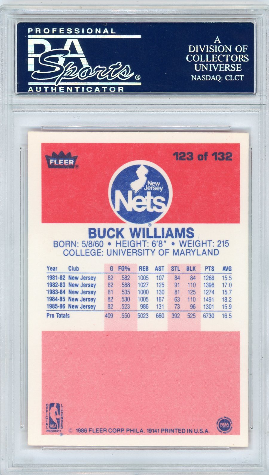 1986 Fleer Buck Williams #123 PSA 10
