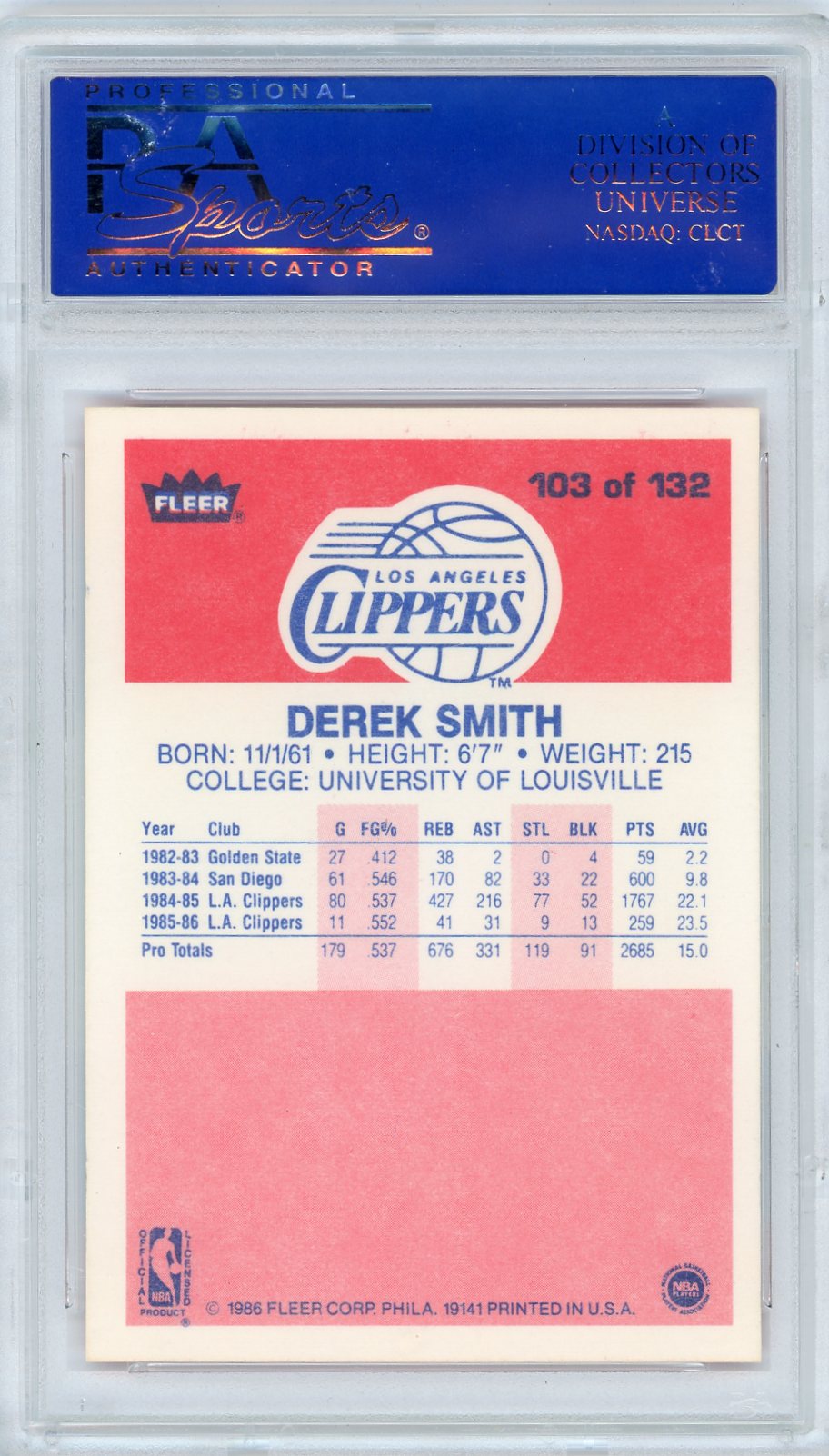 1986 Fleer Derek Smith #103 PSA 10