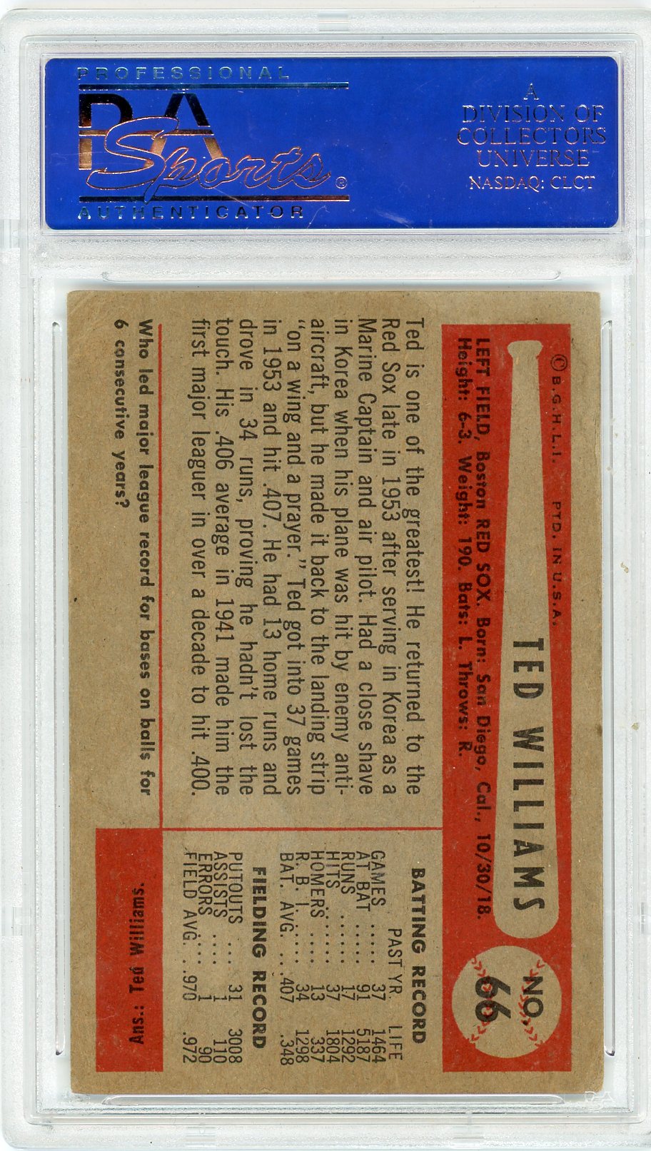 1954 Bowman Ted Williams #66 PSA 3