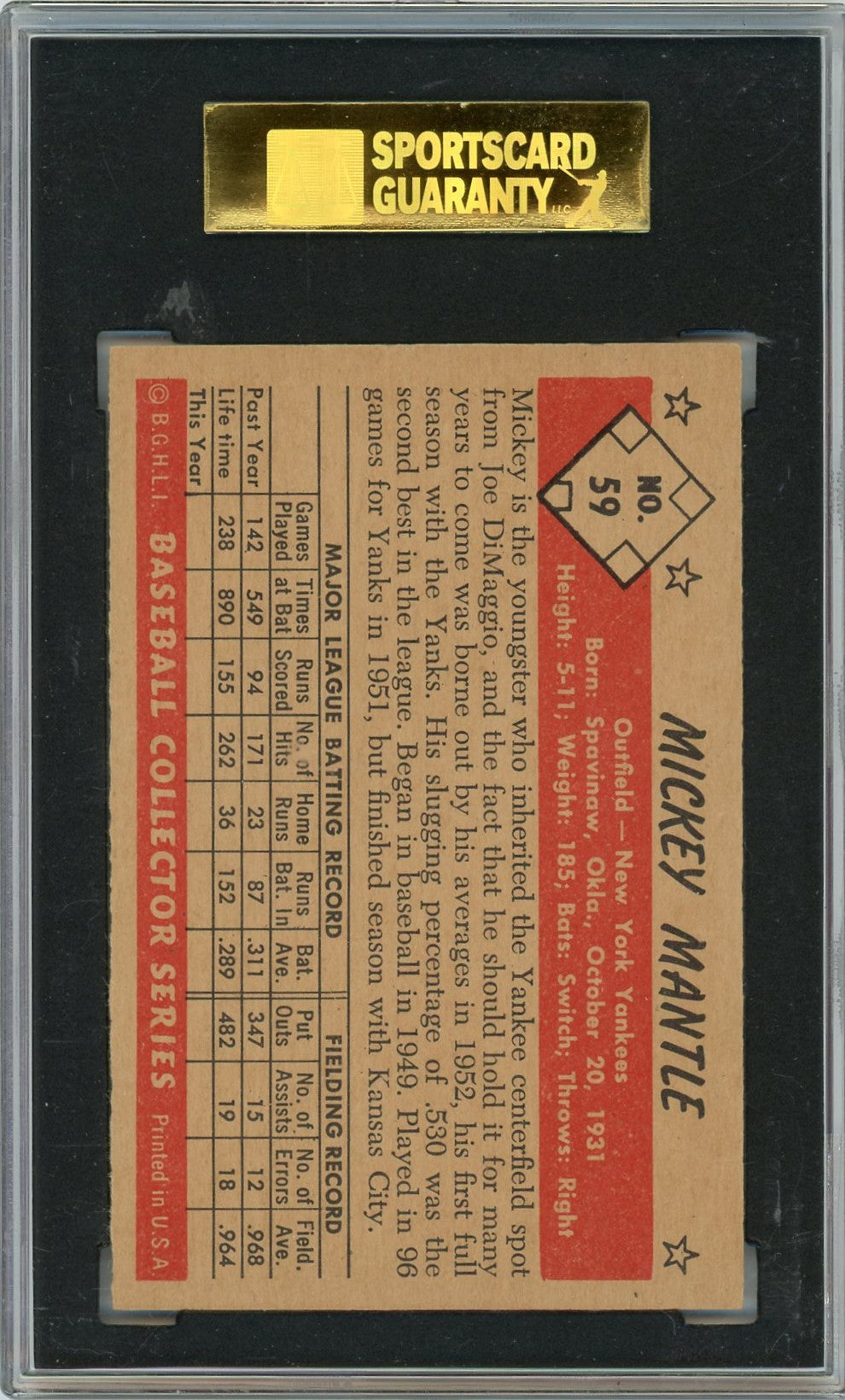 1953 Bowman Color Mickey Mantle #59 SGC 5.5