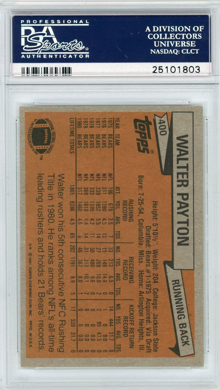 1981 Topps Walter Payton #400 PSA 9