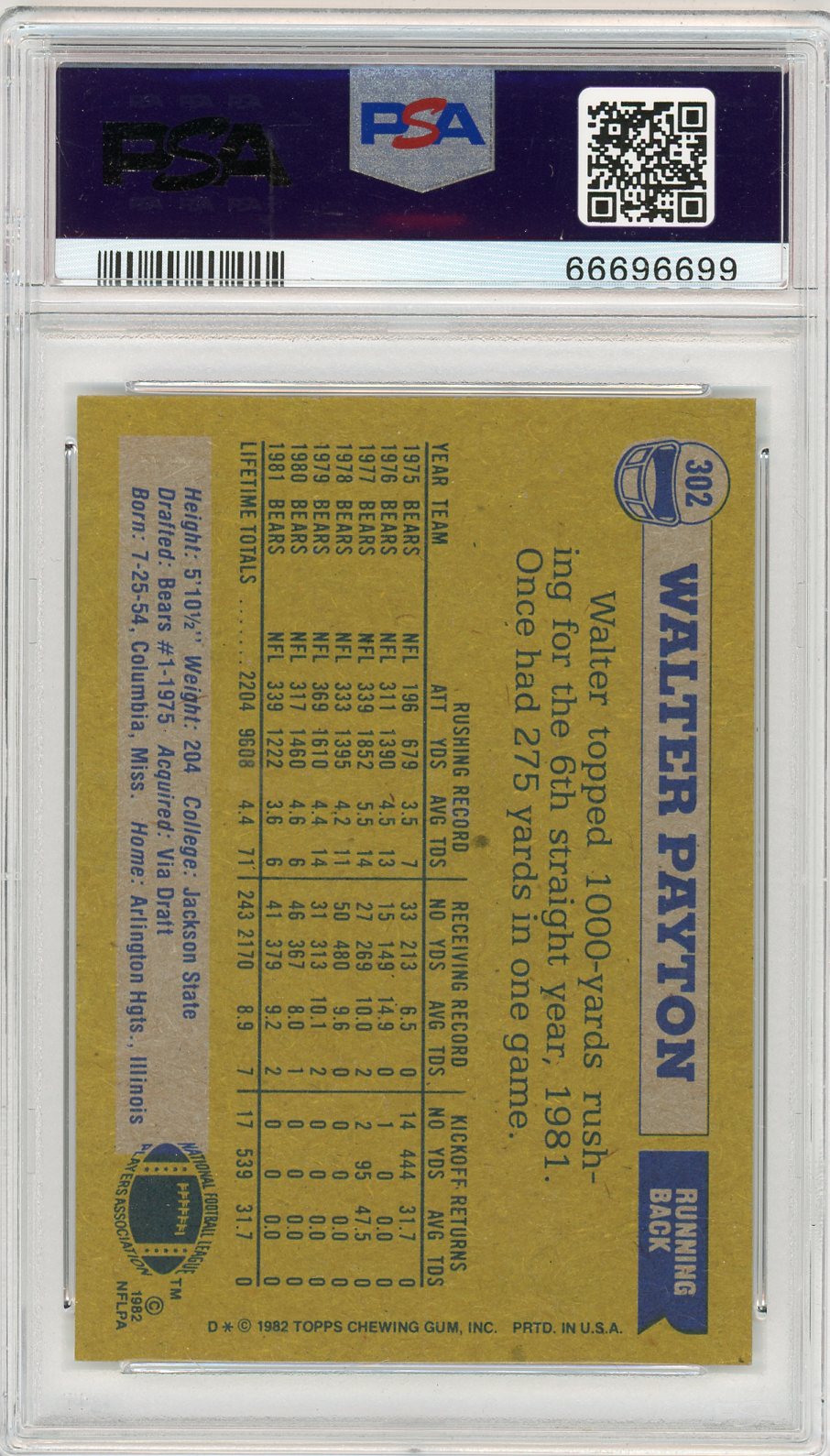 1982 Topps Walter Payton #302 PSA 9