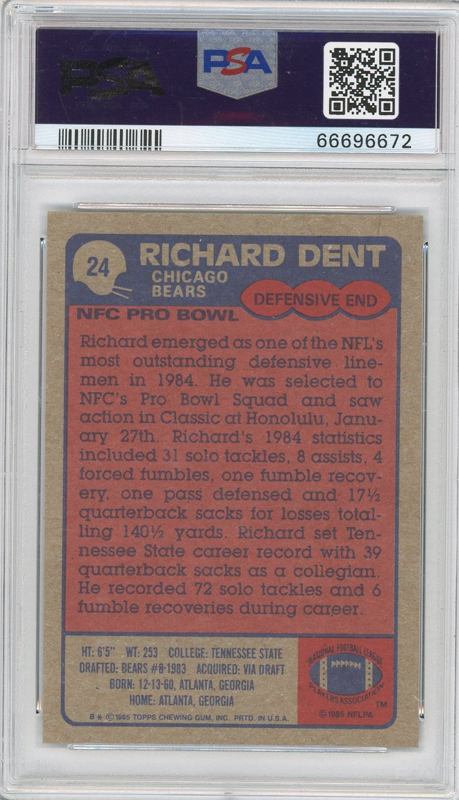 1985 Topps Richard Dent #24 All Pro PSA 9