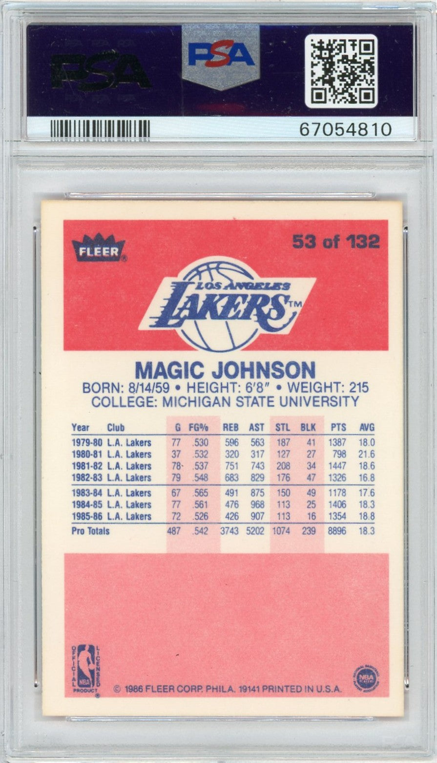 1986 Fleer Magic Johnson #53 PSA 8