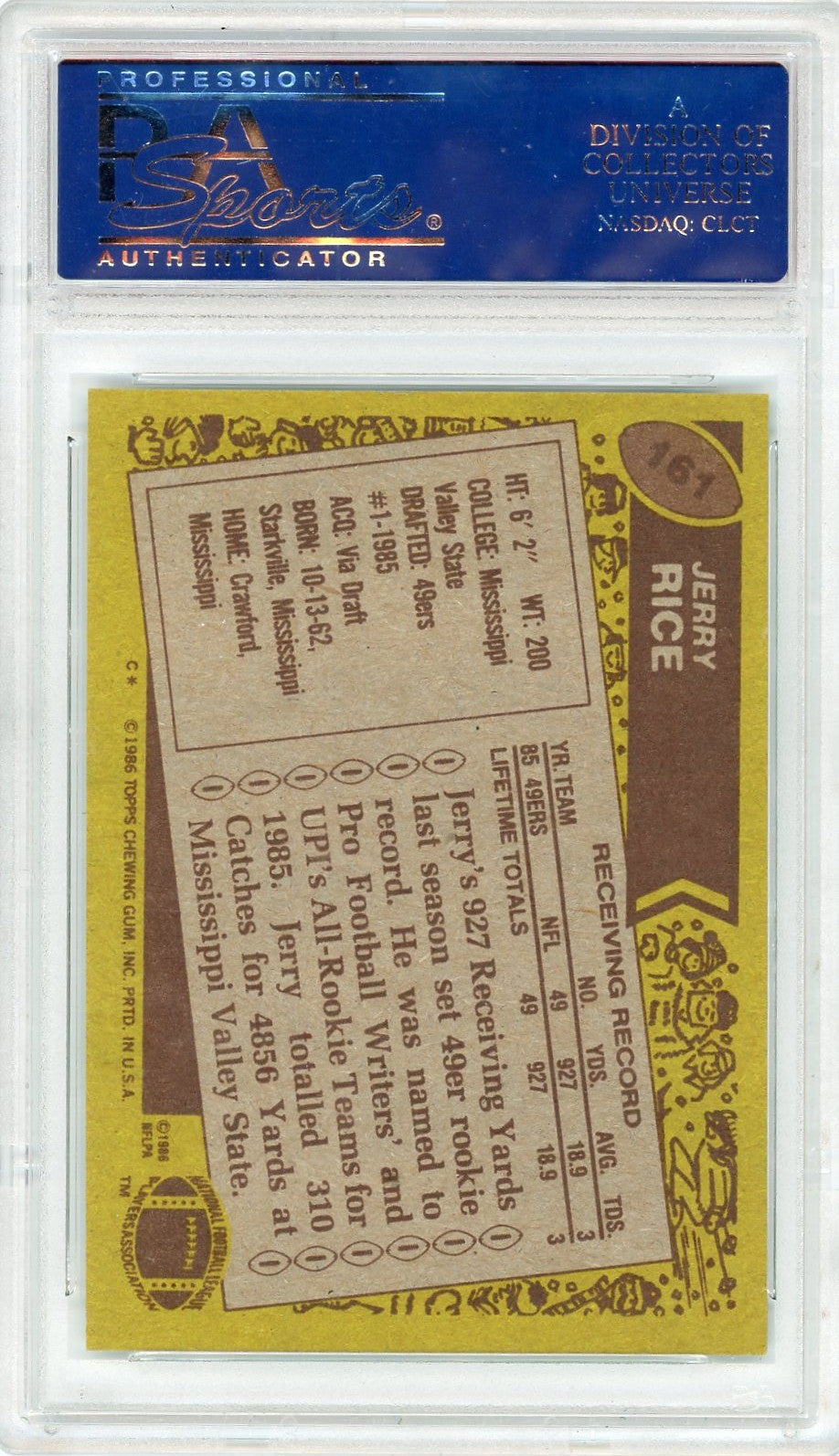 1986 Topps Jerry Rice #161 PSA 8