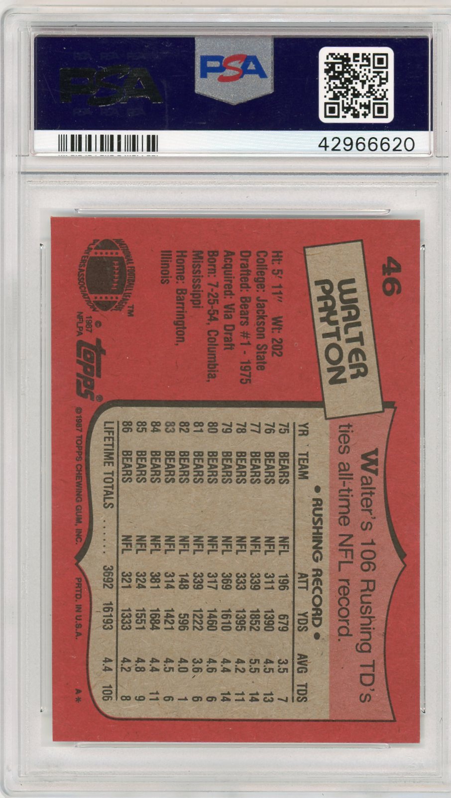 1987 Topps Walter Payton #46 PSA 9