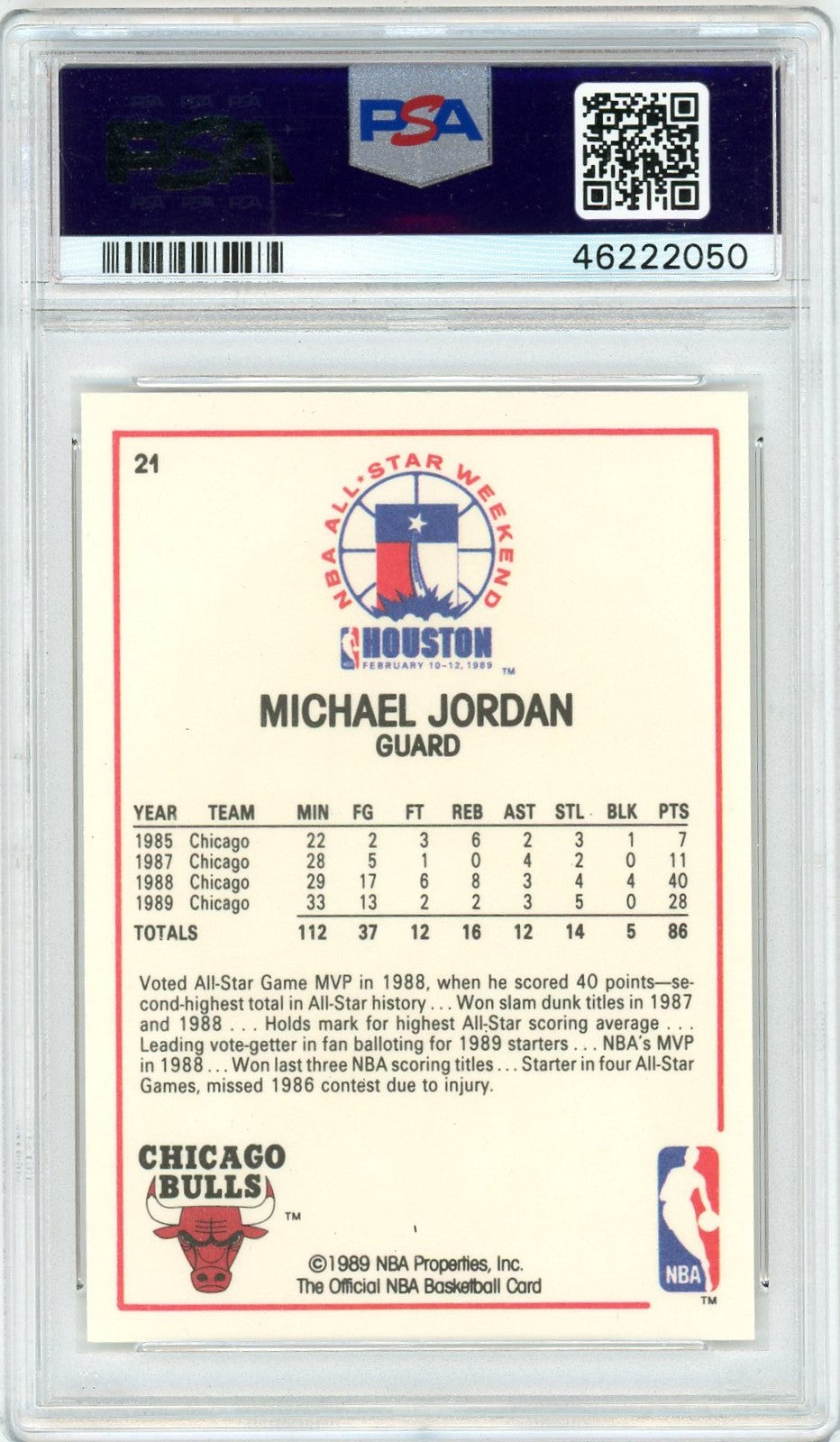 1989 Hoops Michael Jordan #21 All Star PSA 10