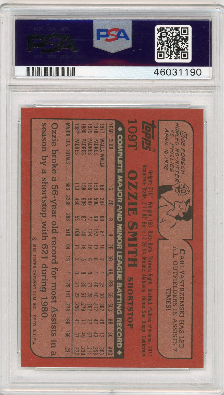 1982 Topps Traded Ozzie Smith #109T PSA 9