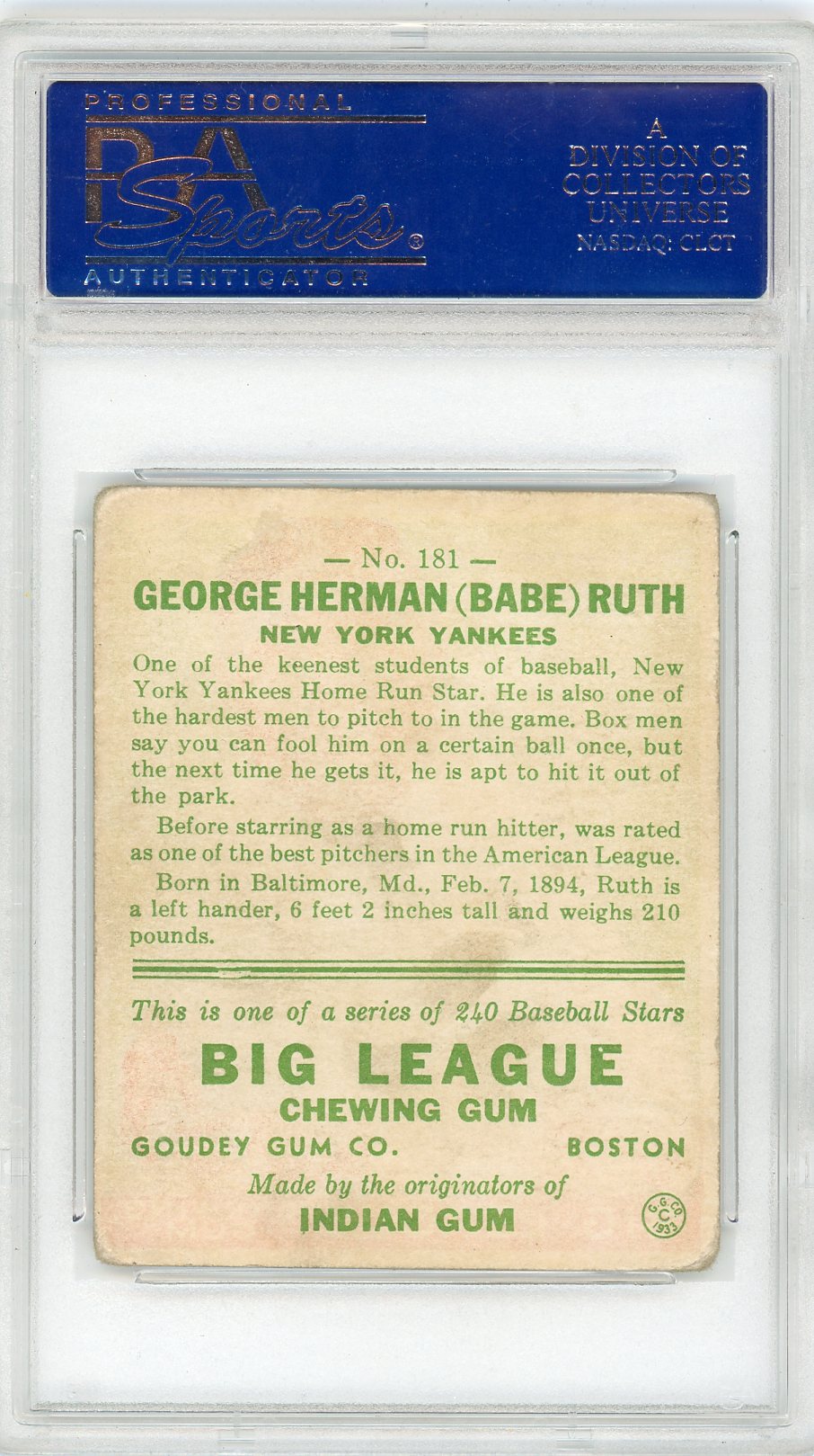 1933 Goudey Babe Ruth #181 PSA 3
