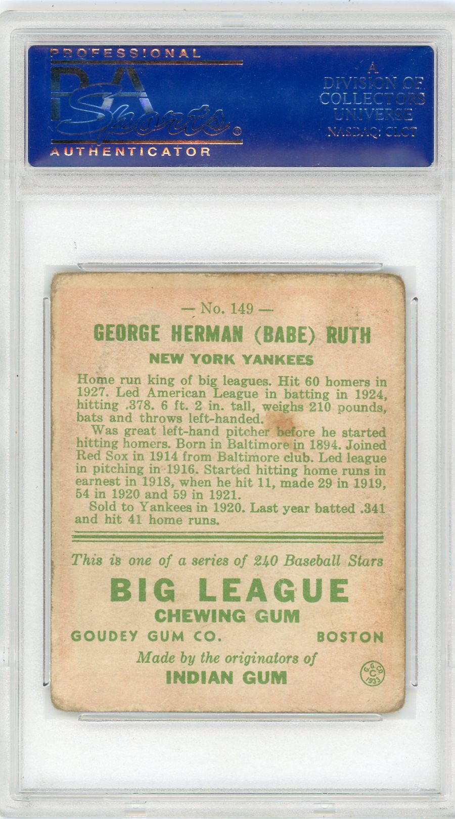 1933 Goudey Babe Ruth #149 PSA 2