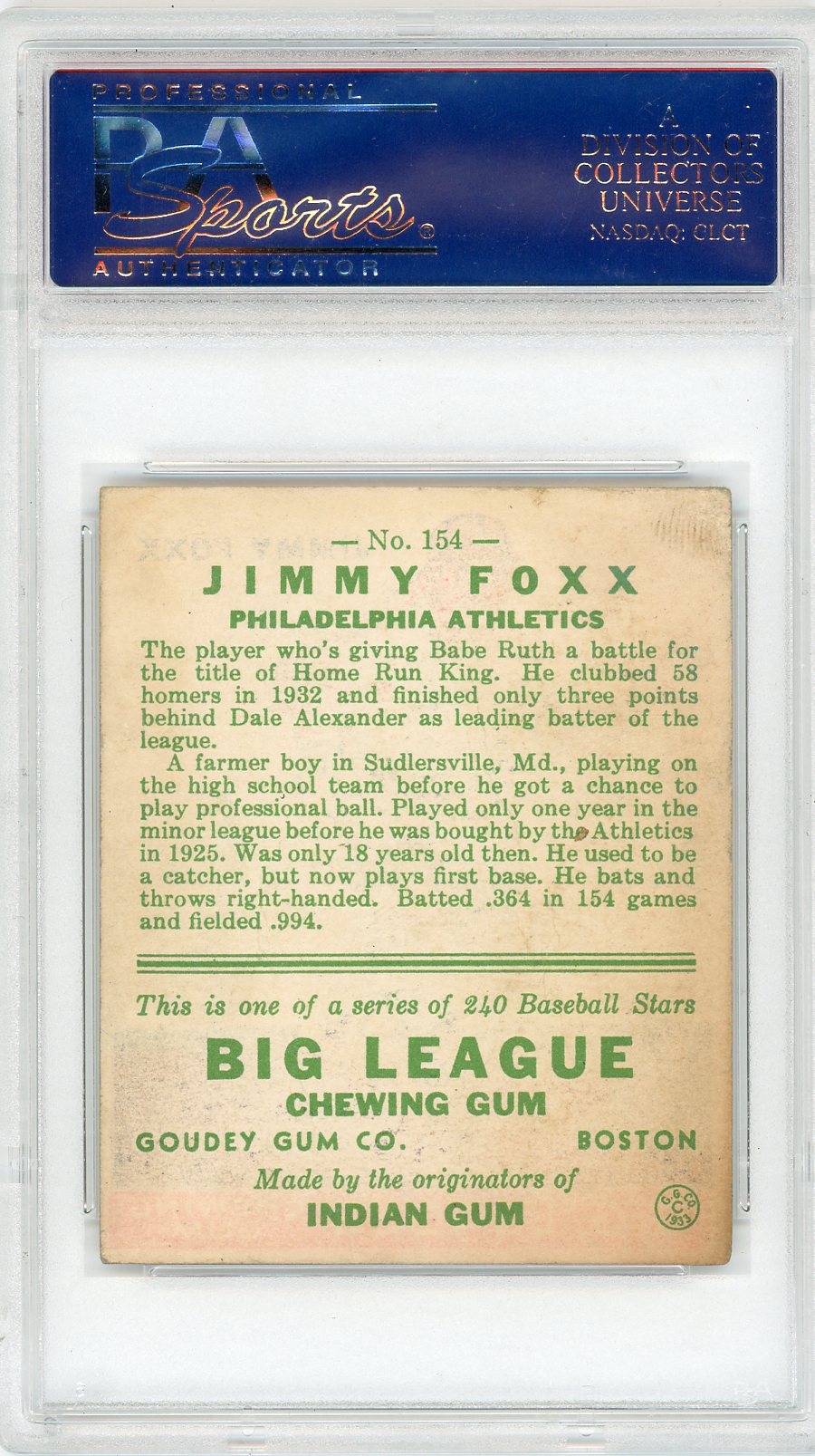 1933 Goudey Jimmy Foxx #154 PSA 3