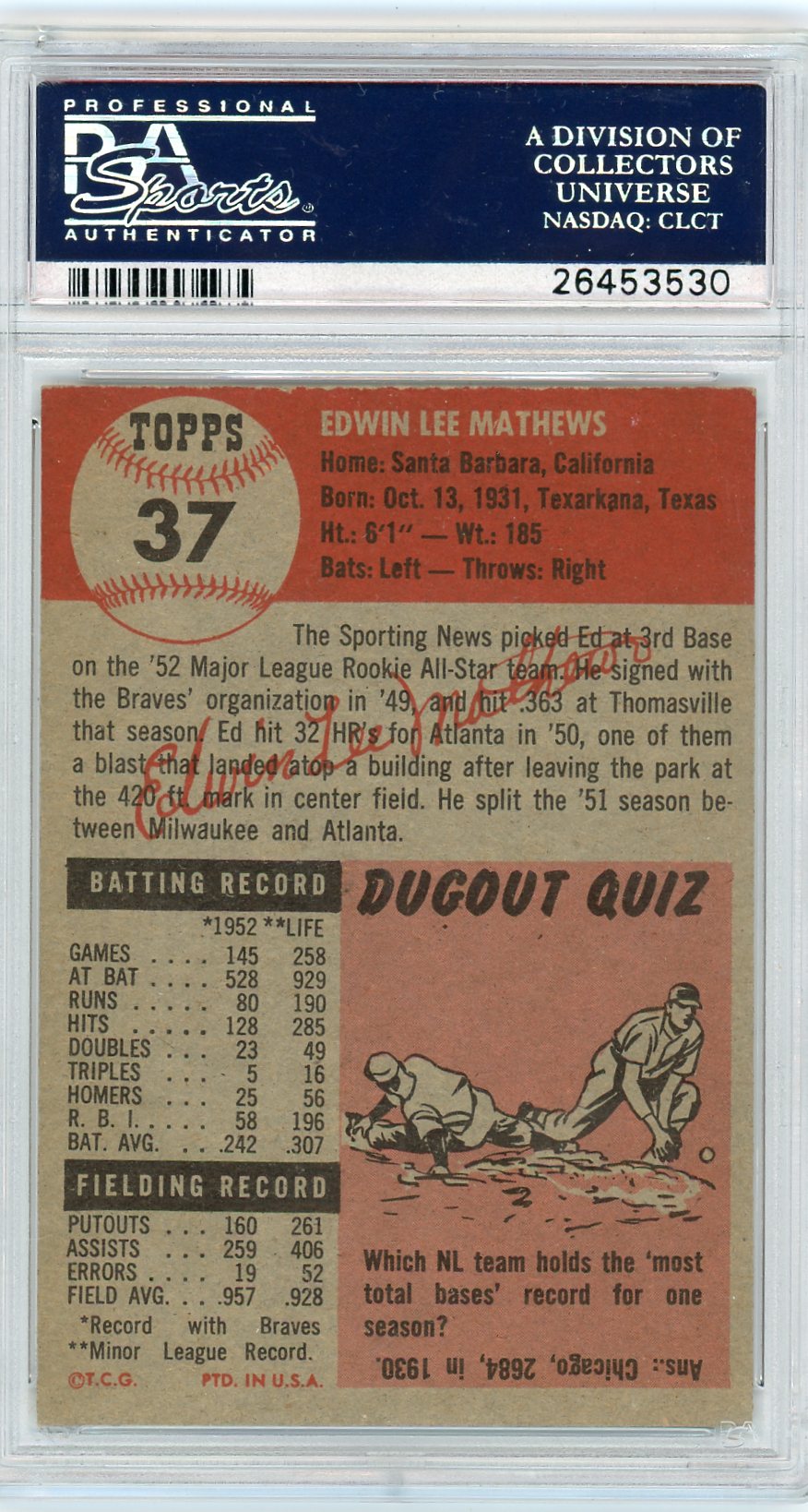1953 Topps Ed Mathews #37 PSA 6.5