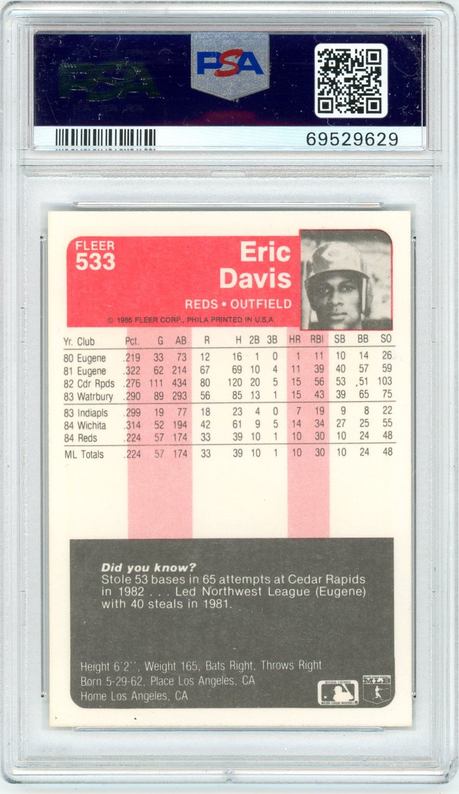 1985 Fleer Eric Davis #533 PSA 10
