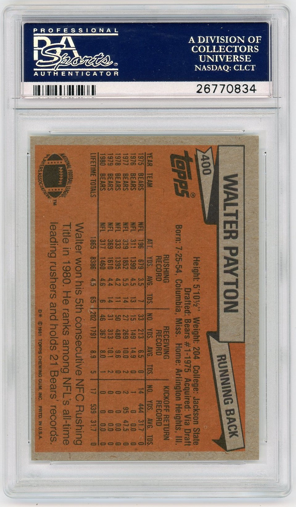 1981 Topps Walter Payton #400 PSA 9