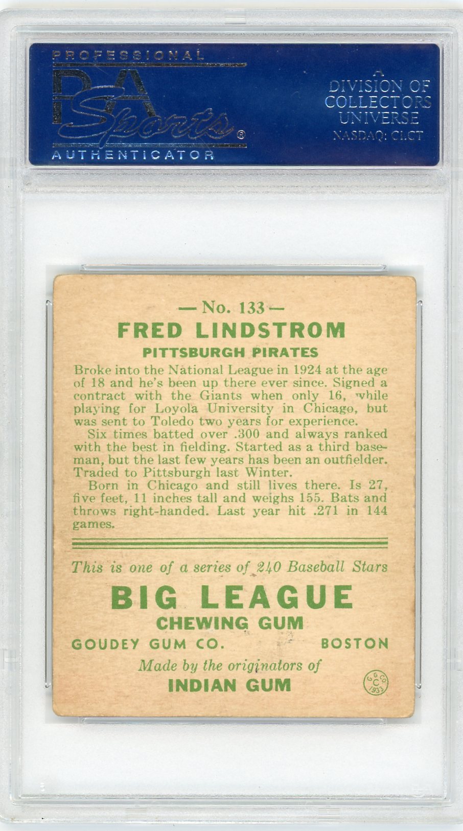 1933 Goudey Fred Lindstrom #133 PSA 4