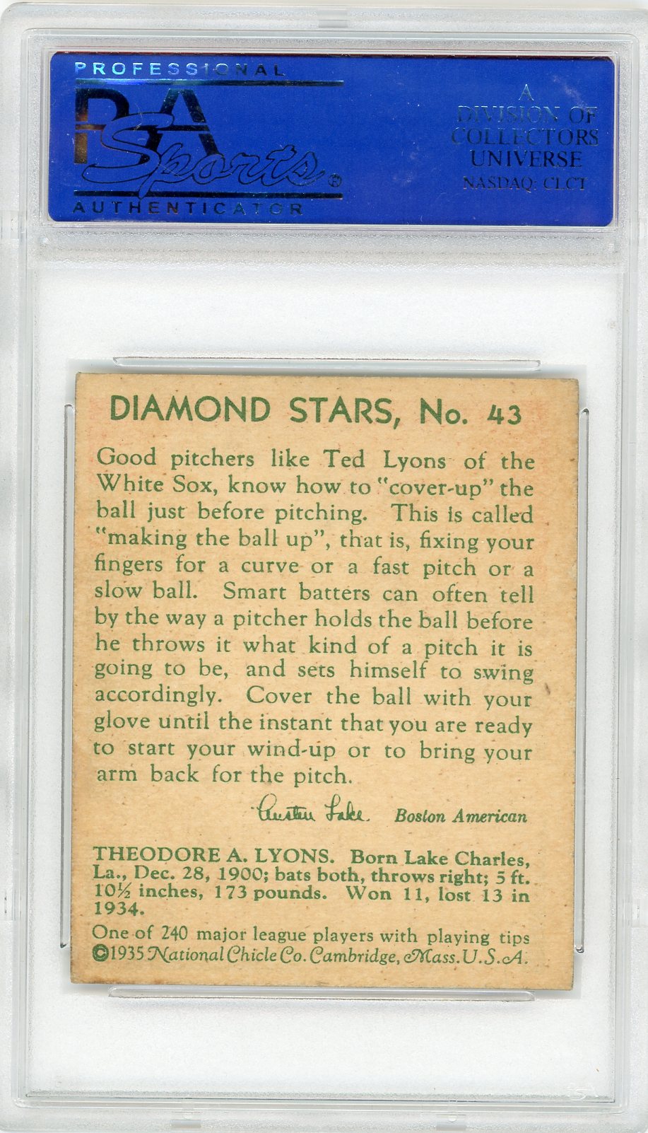 1935 Diamond Stars Ted Lyons #43 PSA 6
