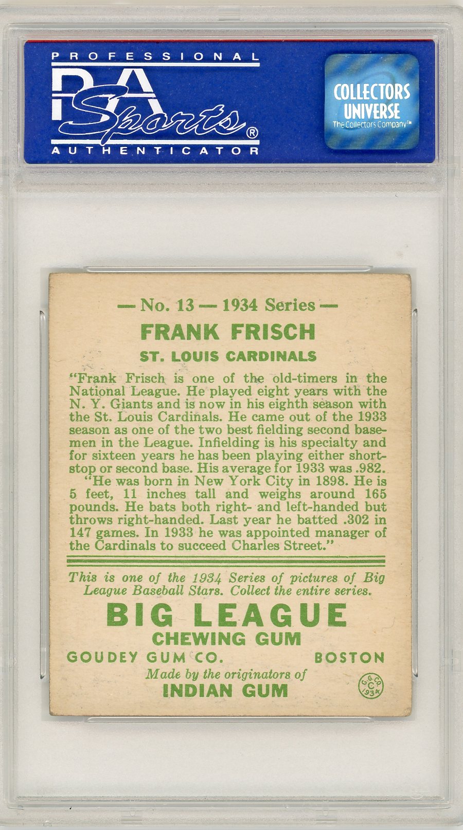 1934 Goudey Frank Frisch #13 PSA 5