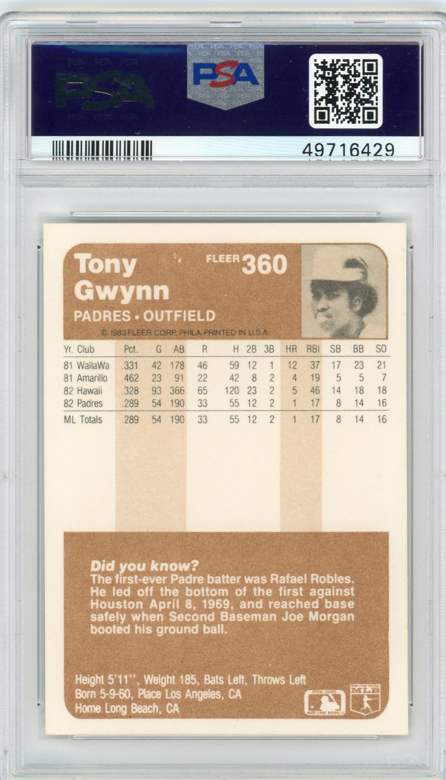 1983 Fleer Tony Gwynn #360 PSA 9
