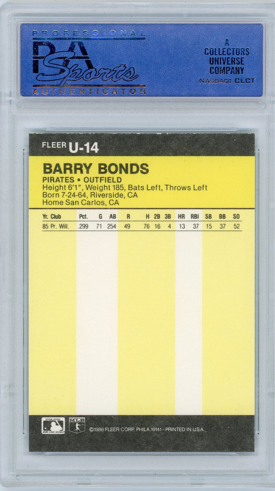 1986 Fleer Update Barry Bonds #U-14 PSA 9
