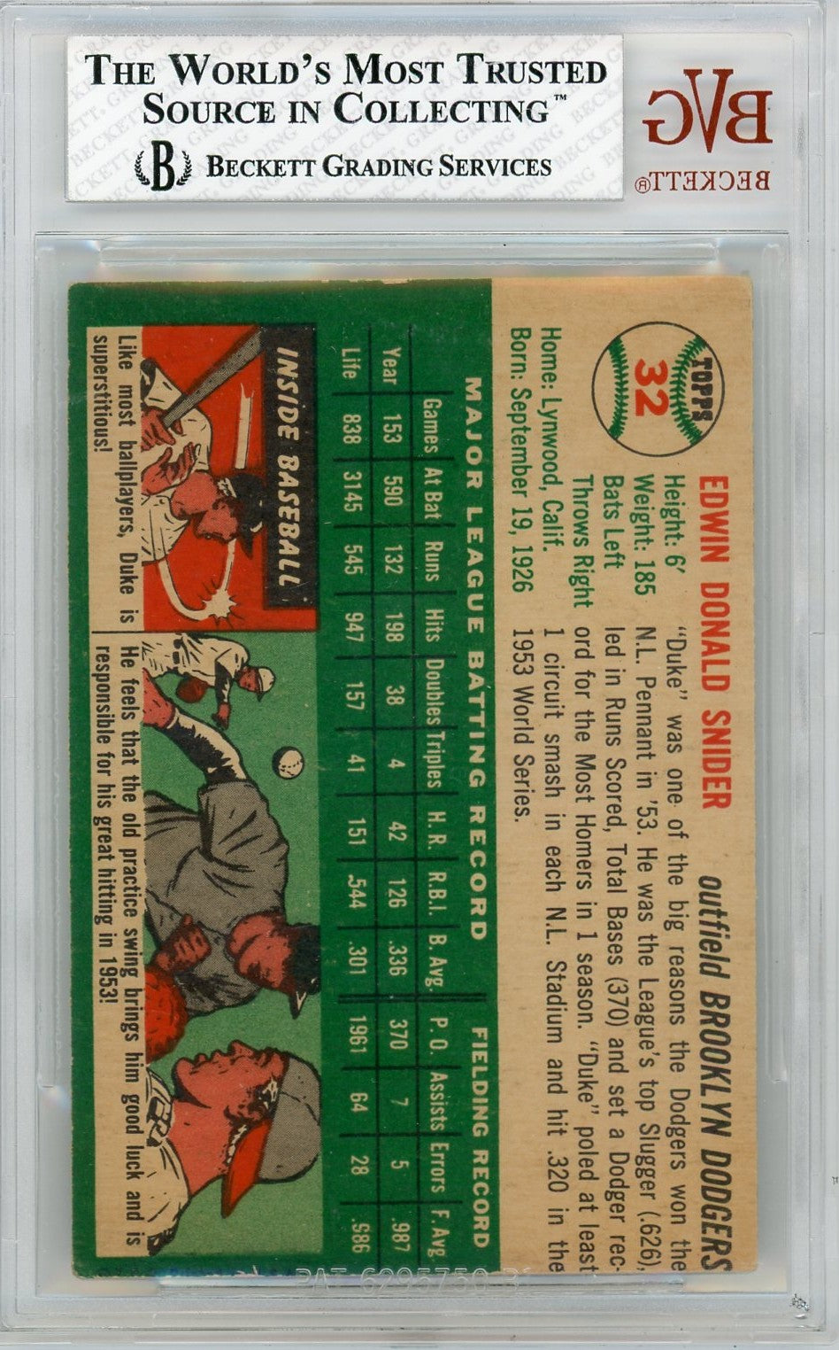 1954 Topps Duke Snider #32 BVG 4.5