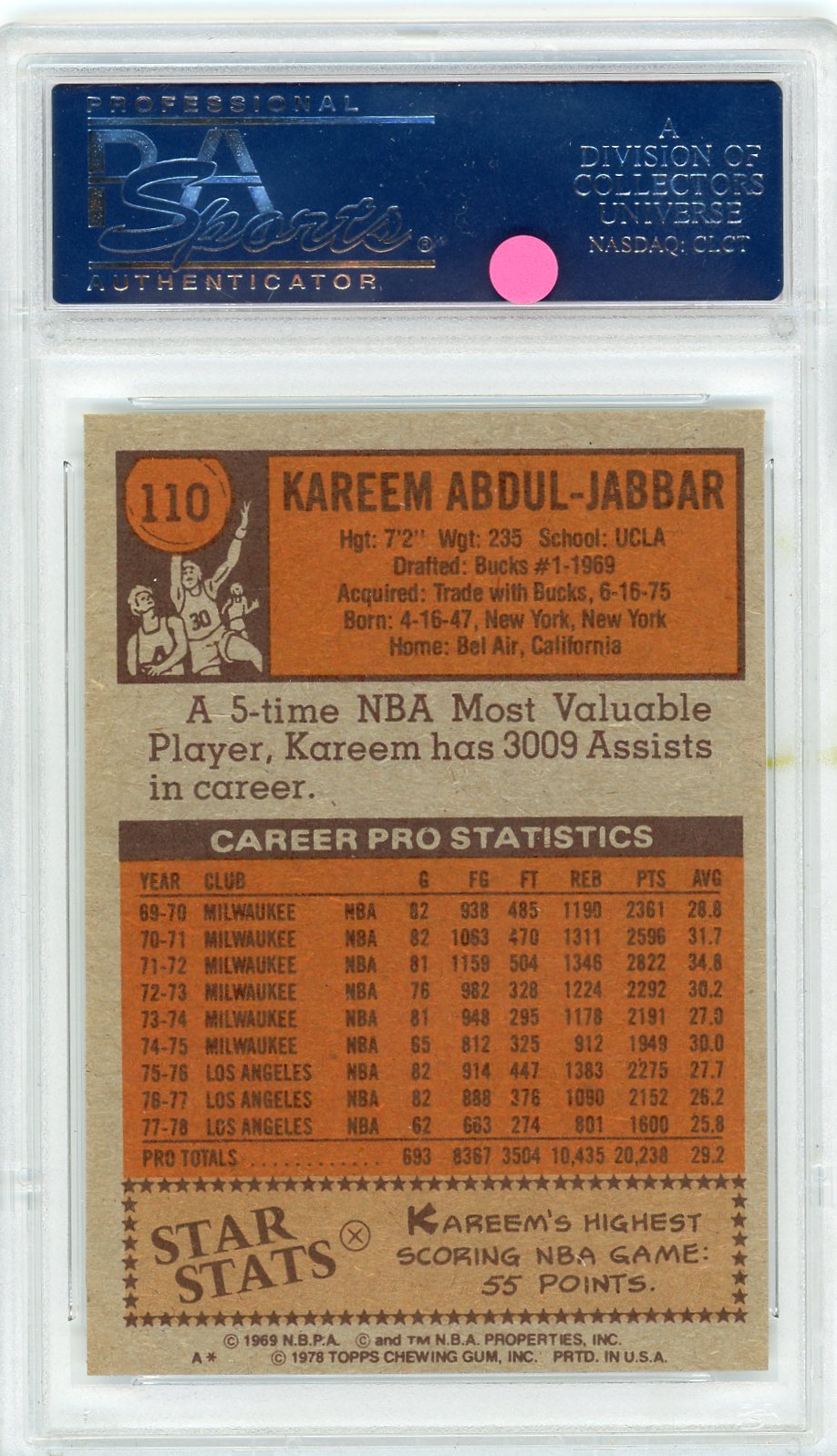 1978 Topps Kareem Abdul-Jabbar #110 PSA 8