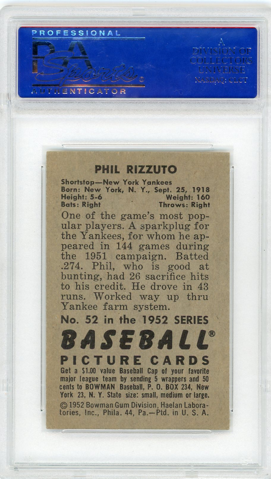 1952 Bowman Phil Rizzuto #52 PSA 6