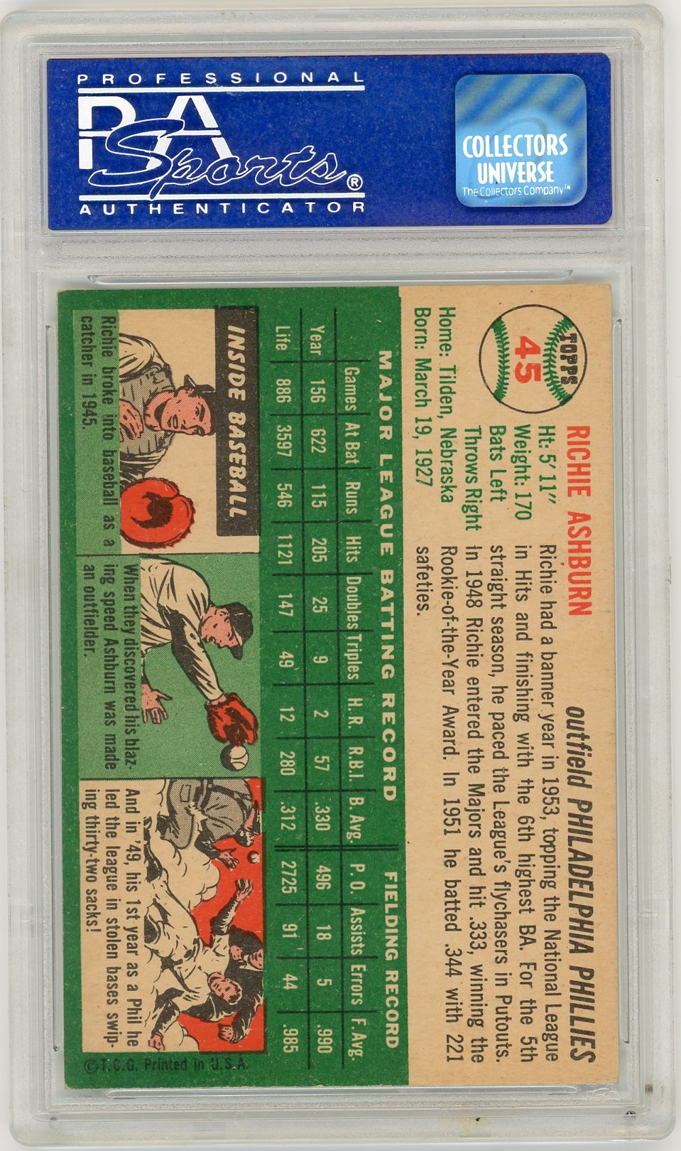1954 Topps Richie Ashburn #45 PSA 7
