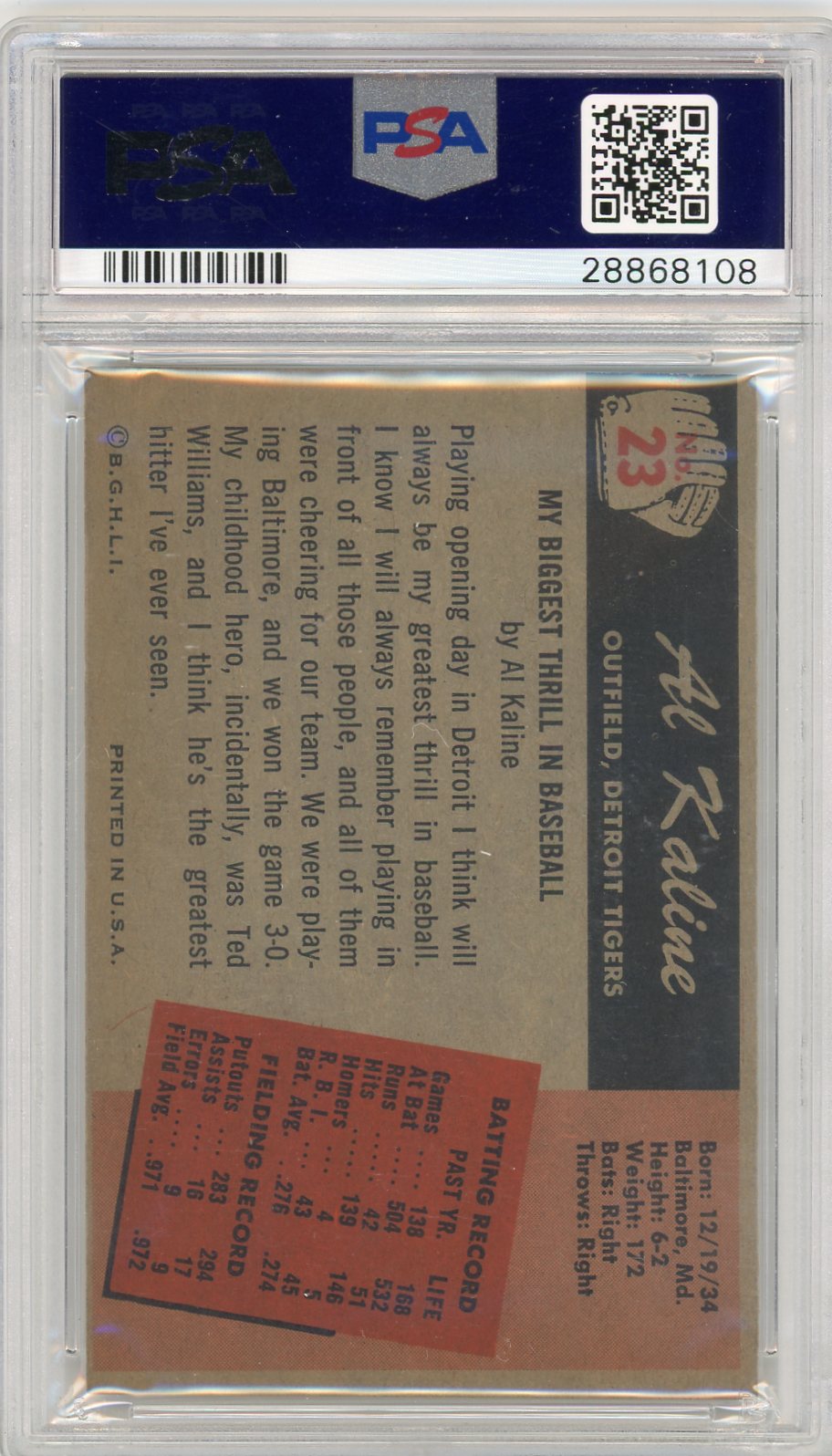 1955 Bowman Al Kaline #23 PSA 7