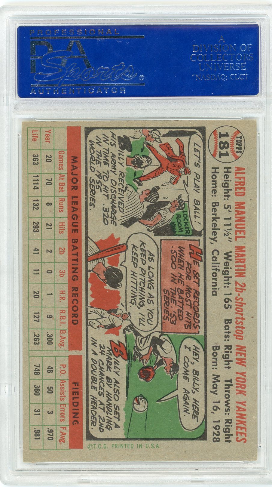1956 Topps Billy Martin #181 PSA 8 Oc