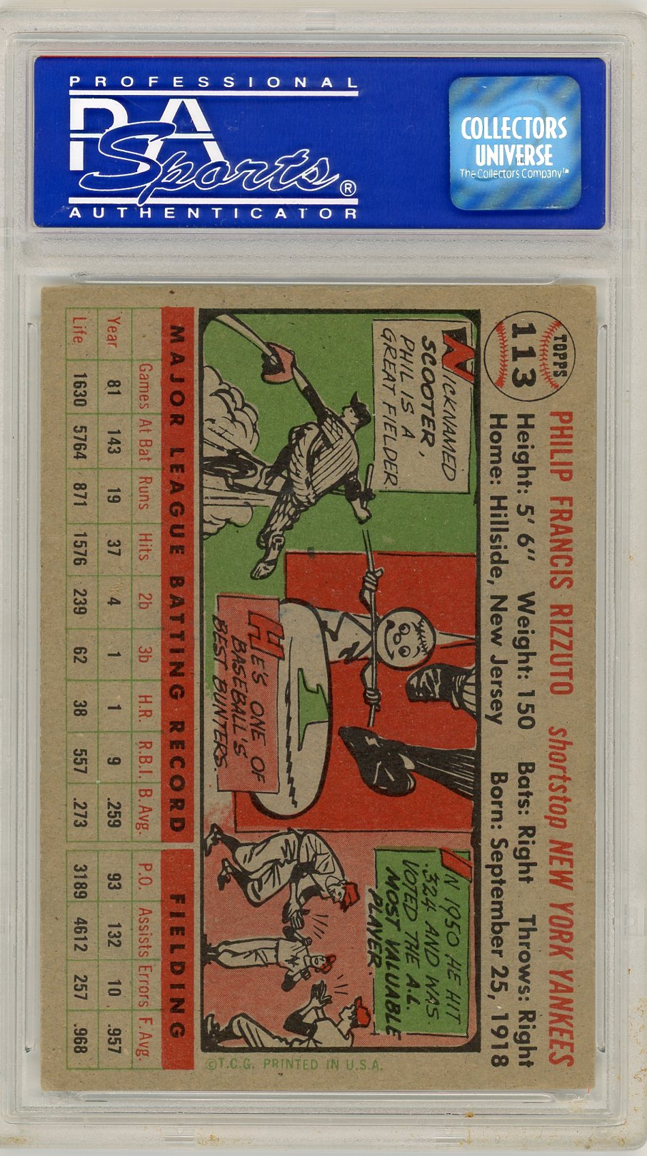 1956 Topps Phil Rizzuto #113 Gray Back PSA 7