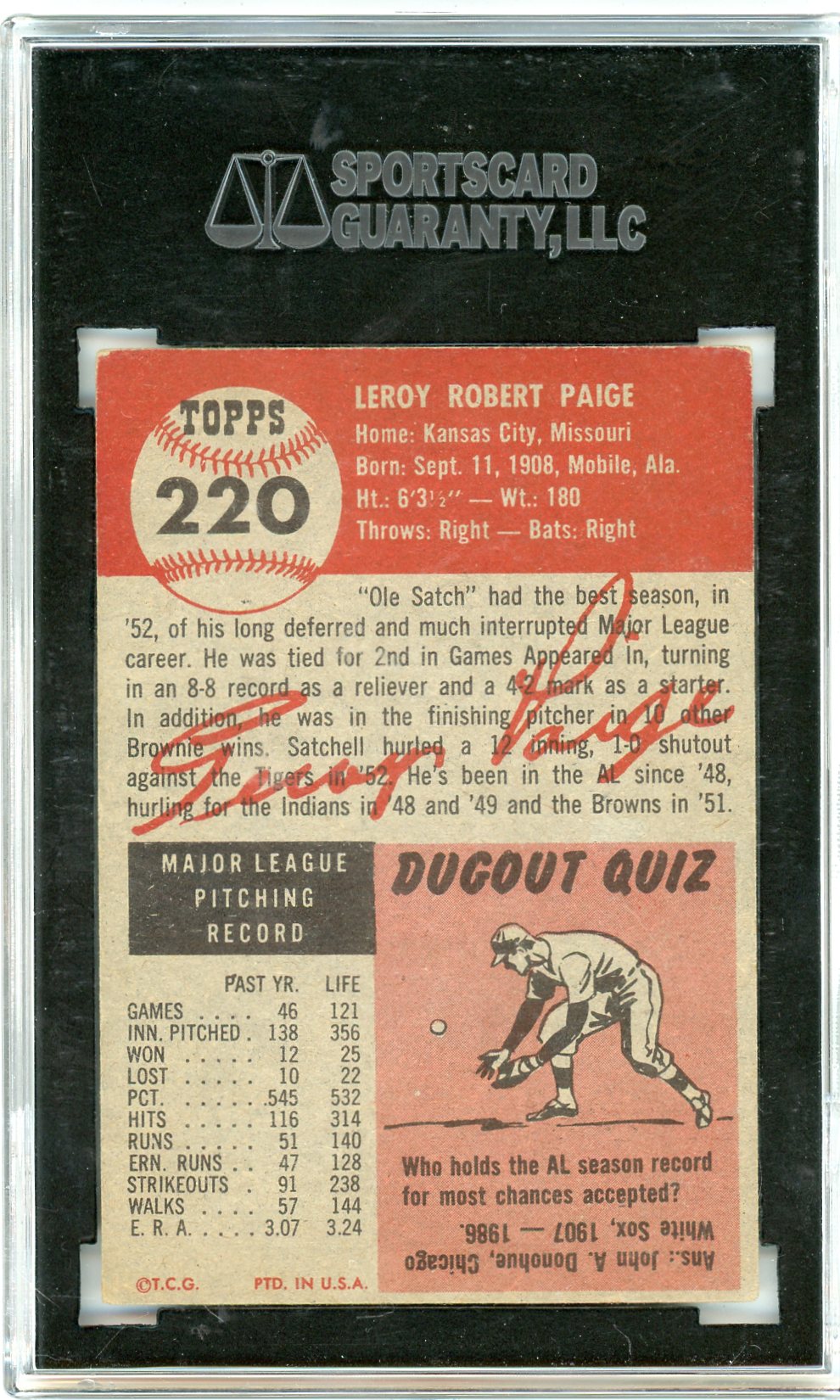 1953 Topps Satchel Paige #220 SGC 3.5