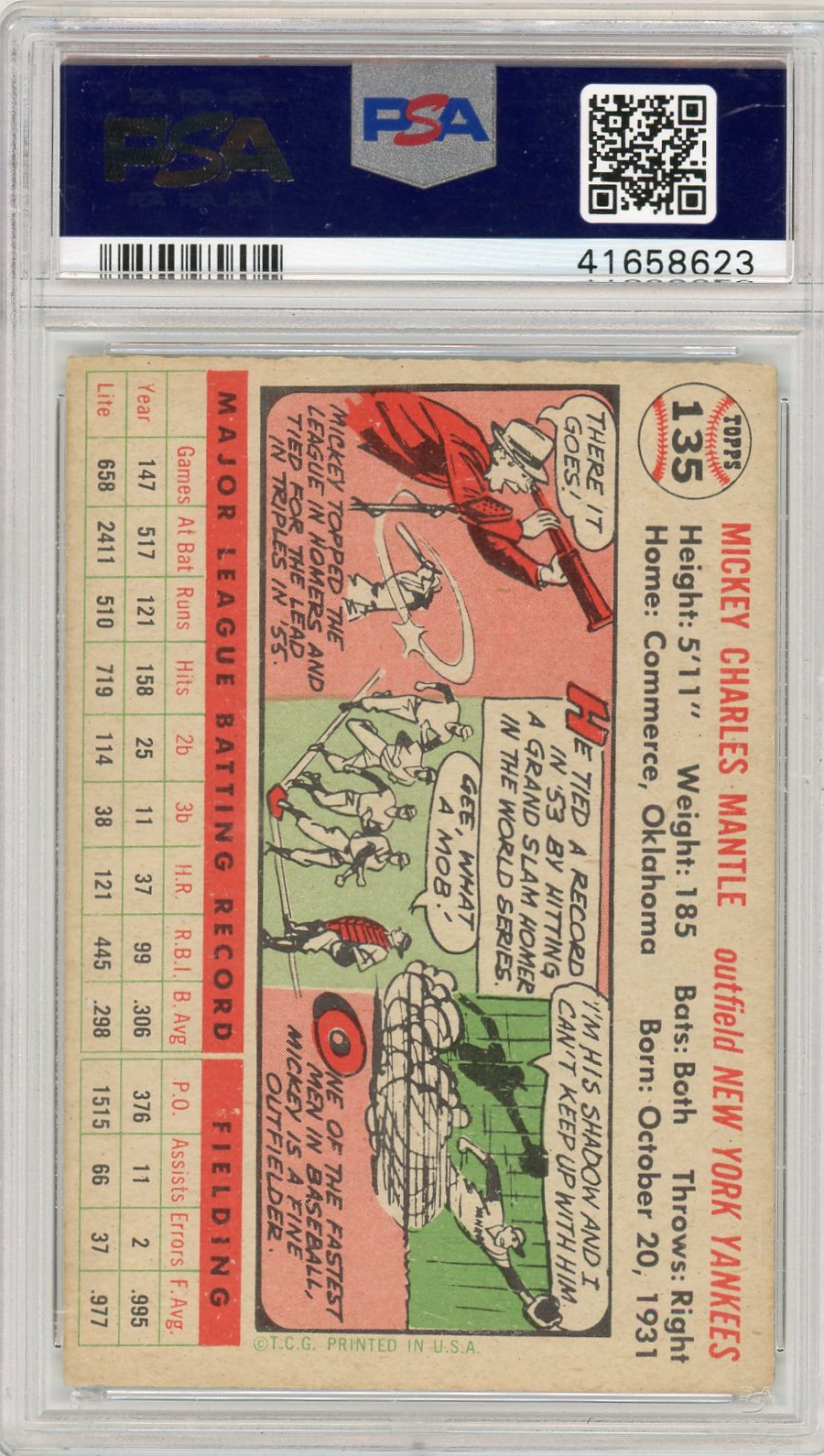 1956 Topps Mickey Mantle #135 White Back PSA 4.5