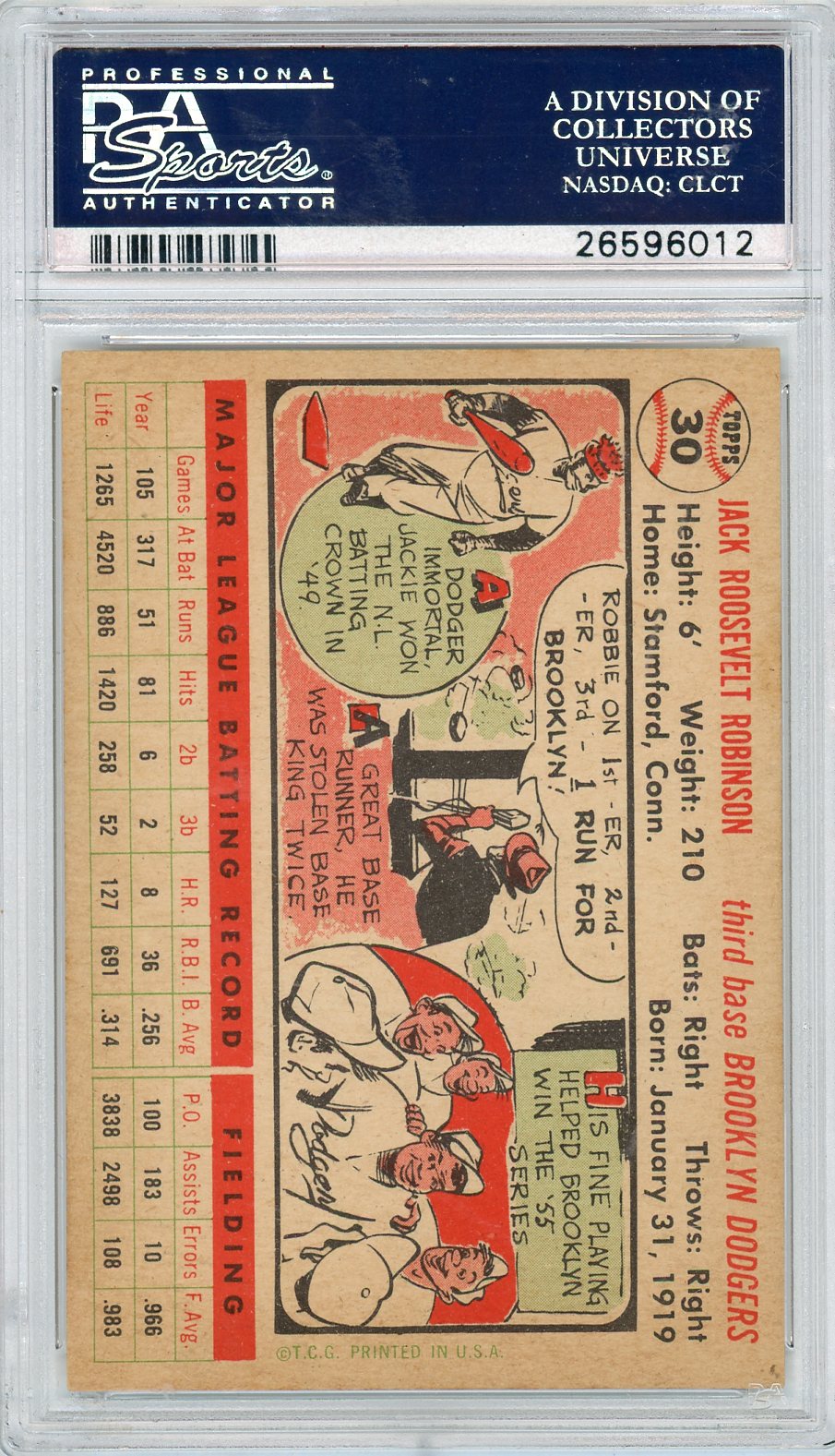 1956 Topps Jackie Robinson #30 White Back PSA 7