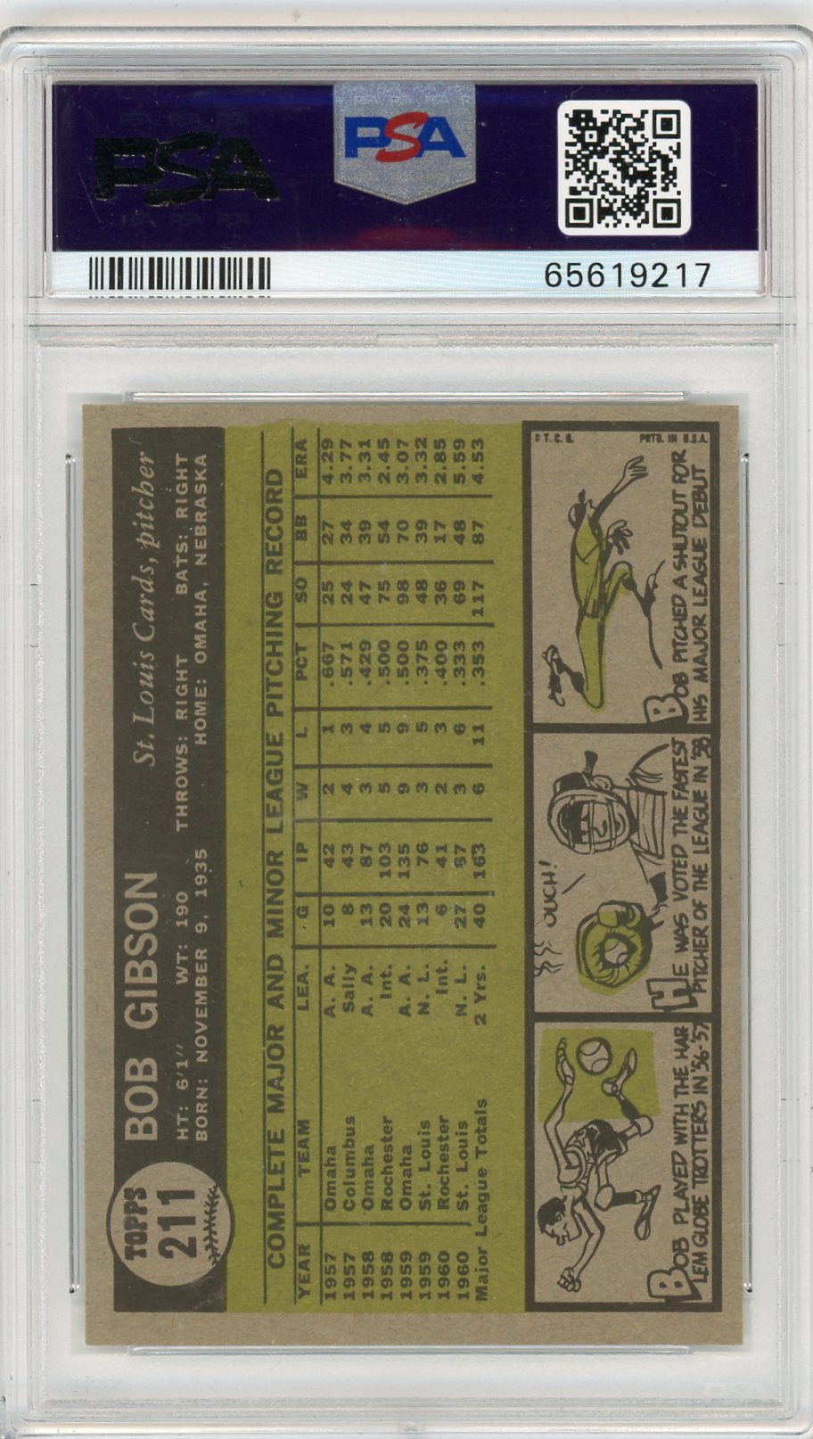 1961 Topps Bob Gibson #211 PSA 7