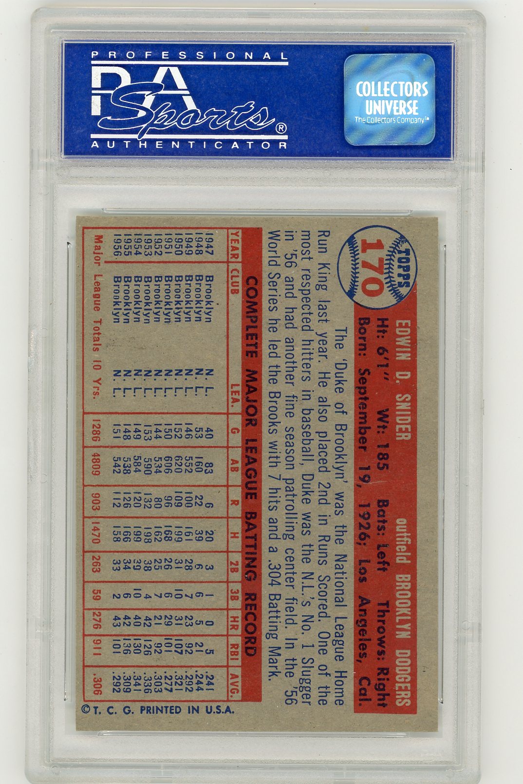 1957 Topps Duke Snider #170 PSA 7