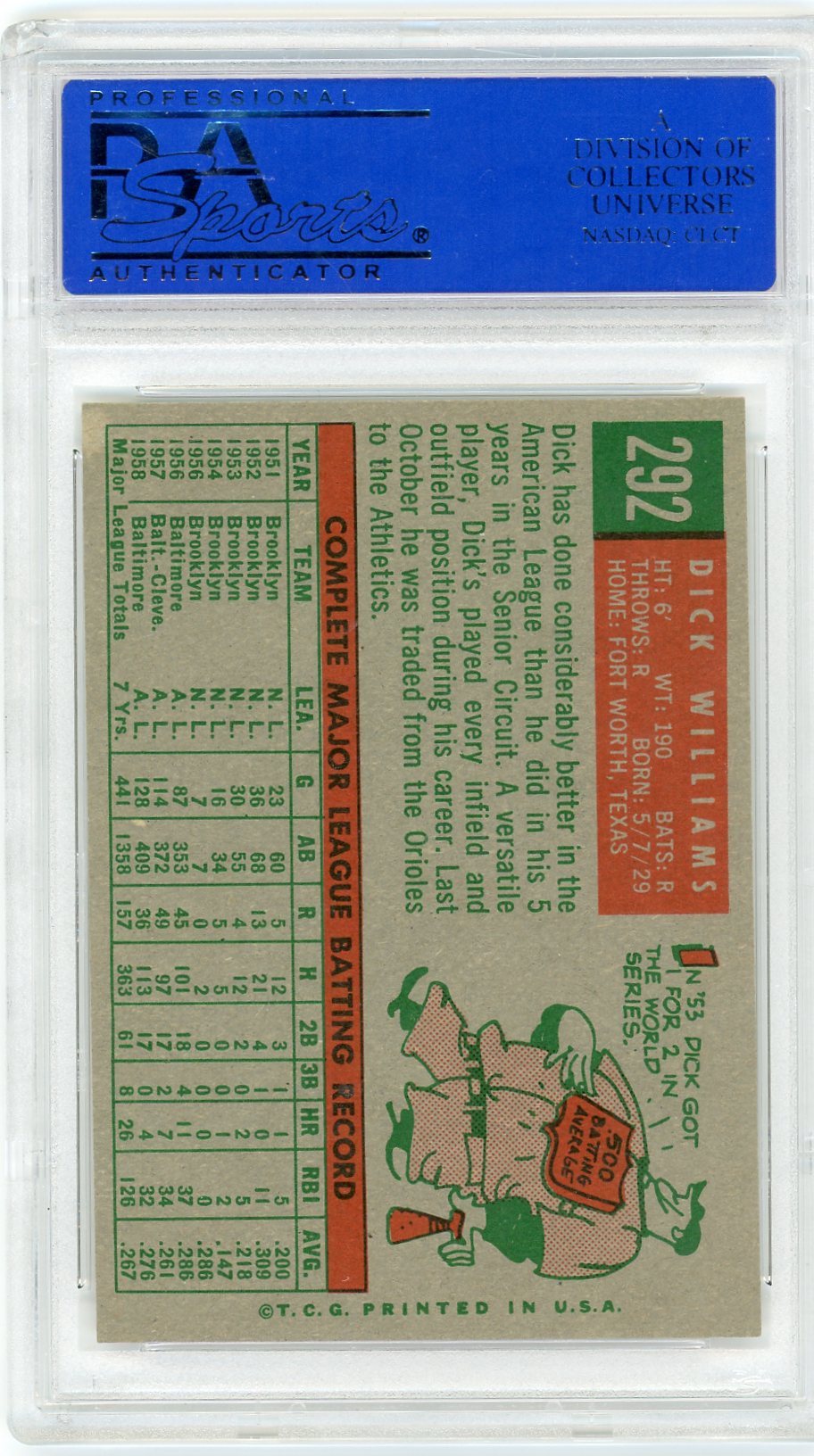 1959 Topps Dick Williams #292 PSA 8