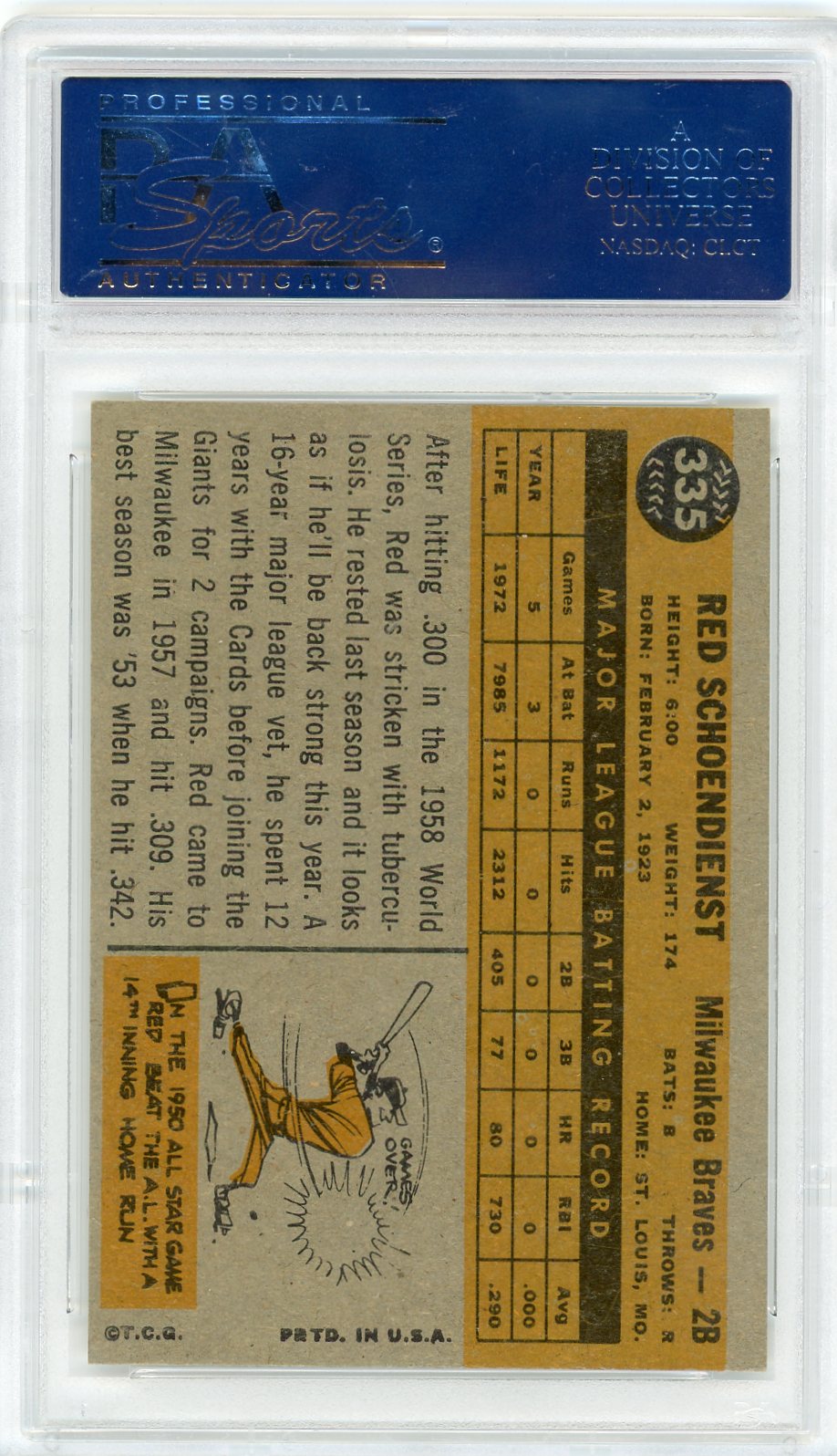 1960 Topps Red Schoendienst #335 PSA 8