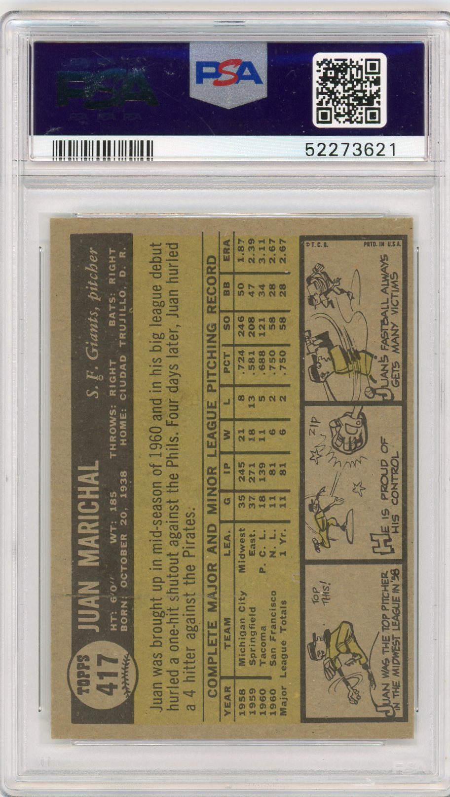 1961 Topps Juan Marichal #417 PSA 6