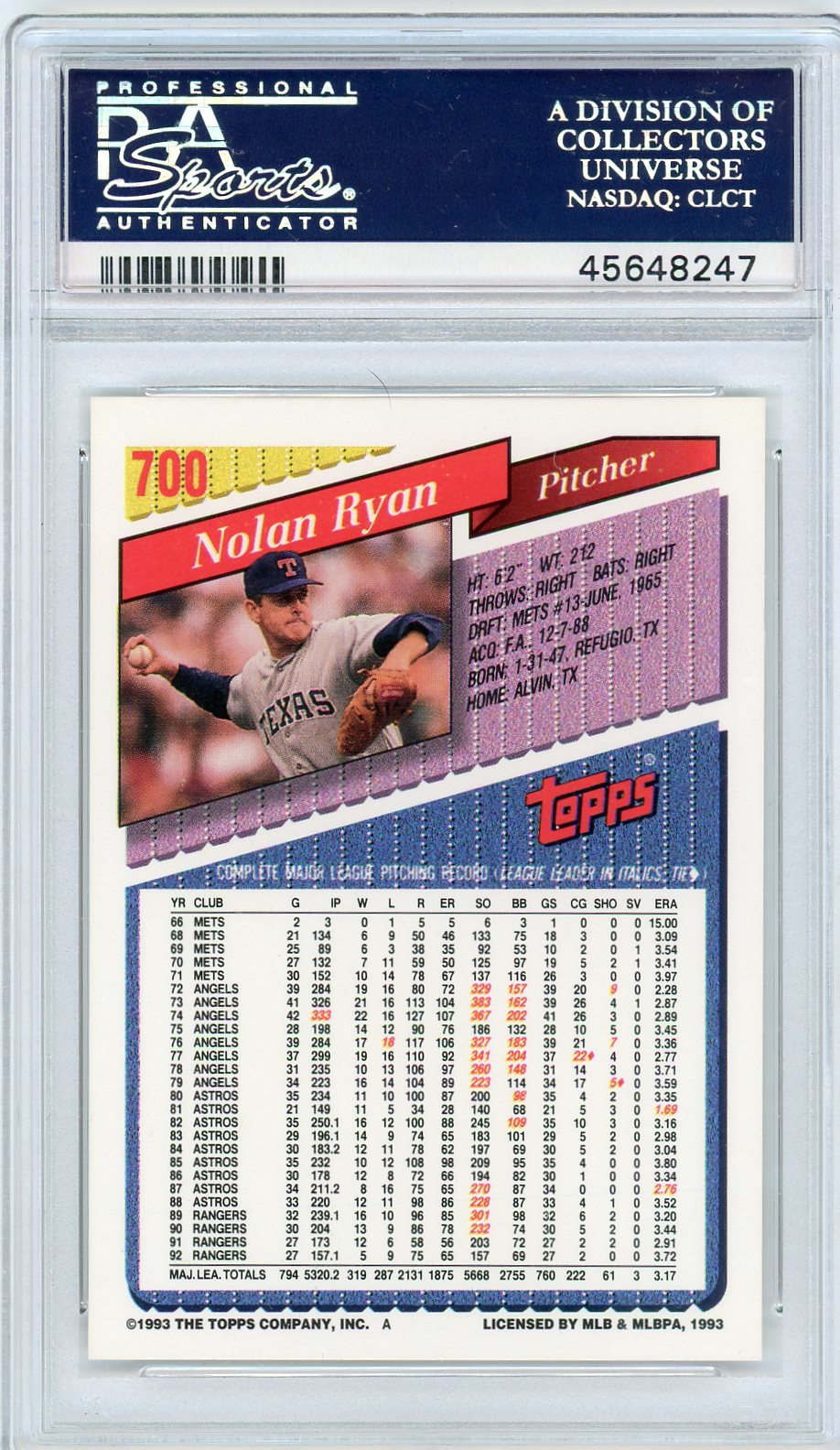 1993 Topps Nolan Ryan #700 PSA 10