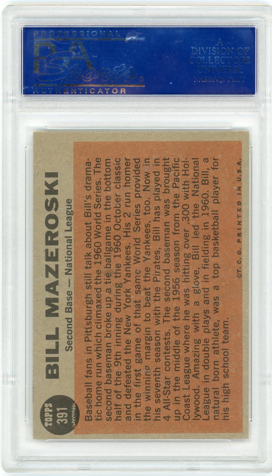 1962 Topps Bill Mazeroski #391 All Star PSA 8