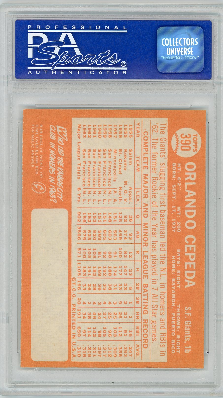 1964 Topps Orlando Cepeda #390 PSA 8