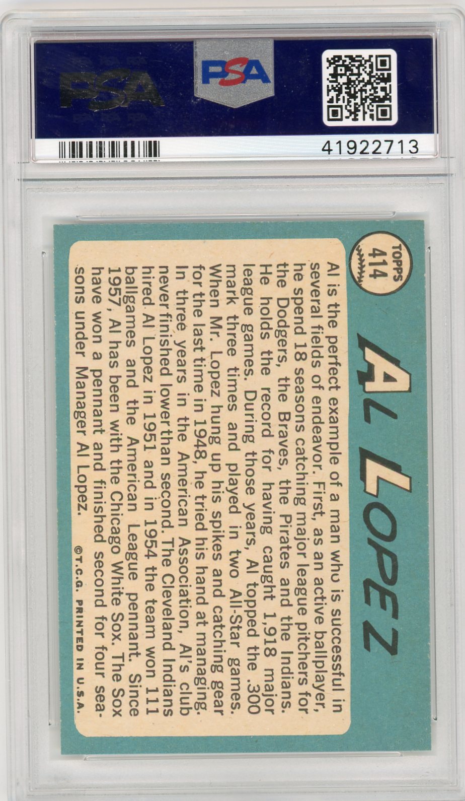 1965 Topps Al Lopez #414 PSA 9