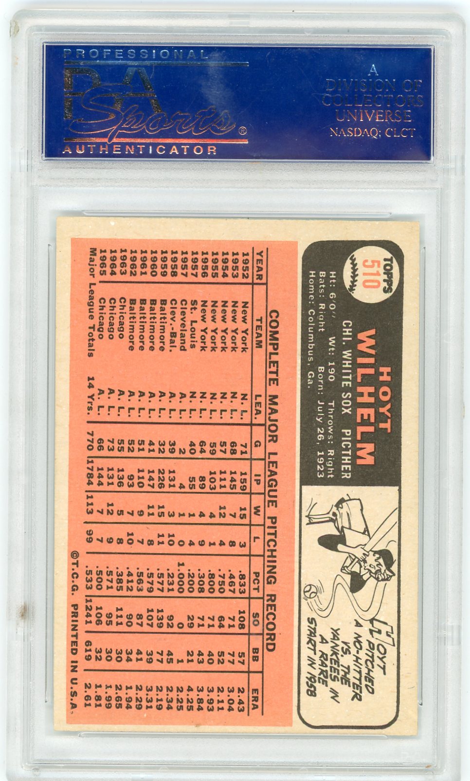 1966 Topps Hoyt Wilhelm #510 PSA 8