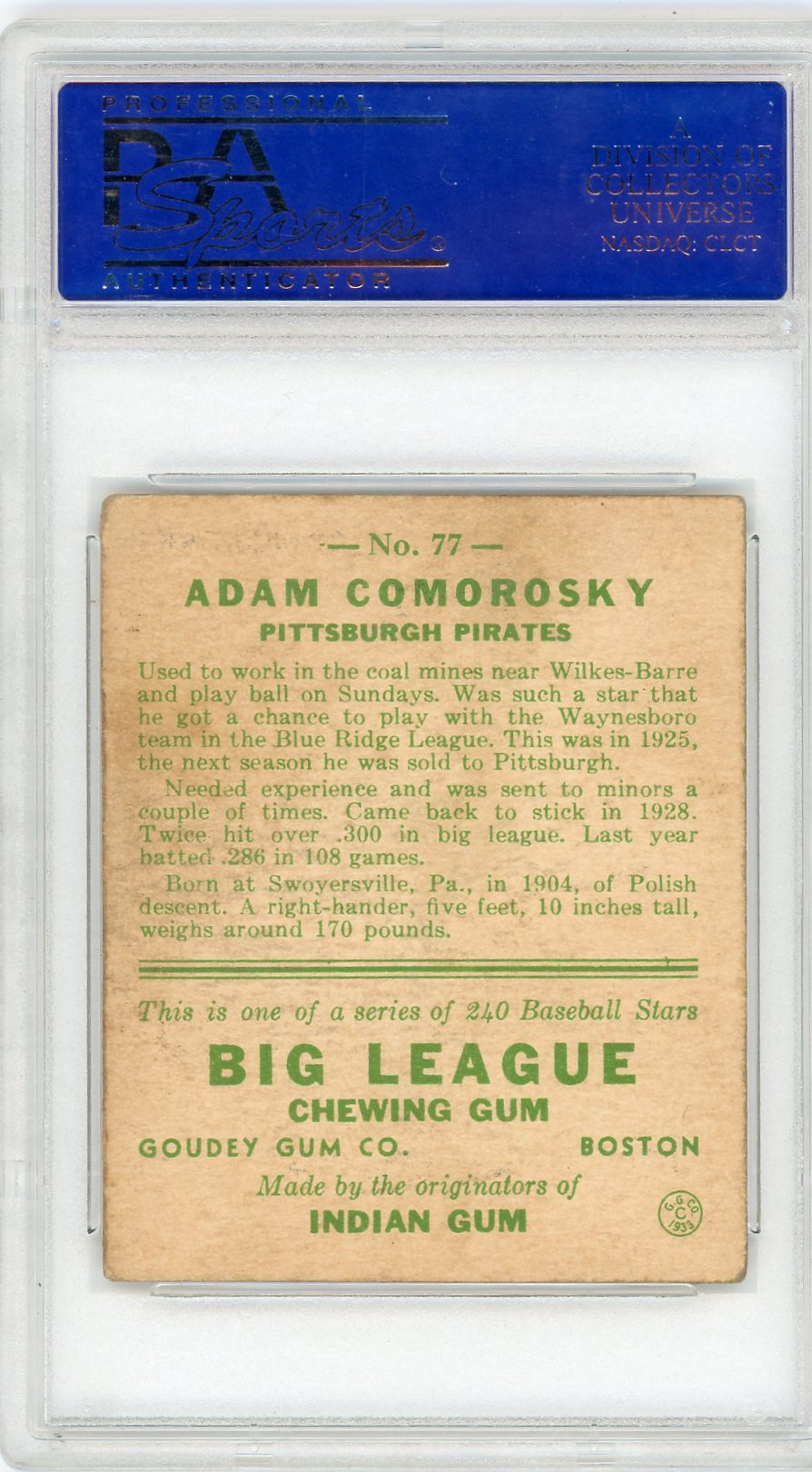 1933 Goudey Adam Comorosky #77 PSA 4