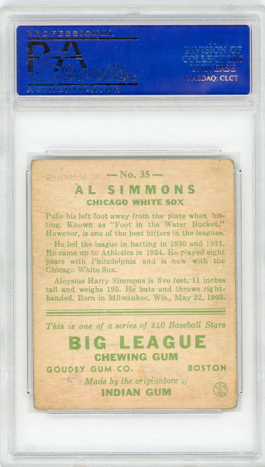 1933 Goudey Al Simmons #35 PSA 3