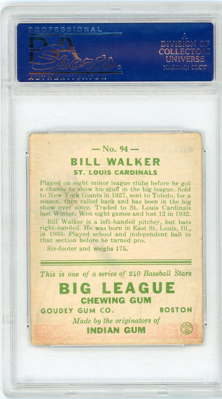 1933 Goudey Bill Walker #94 PSA 4