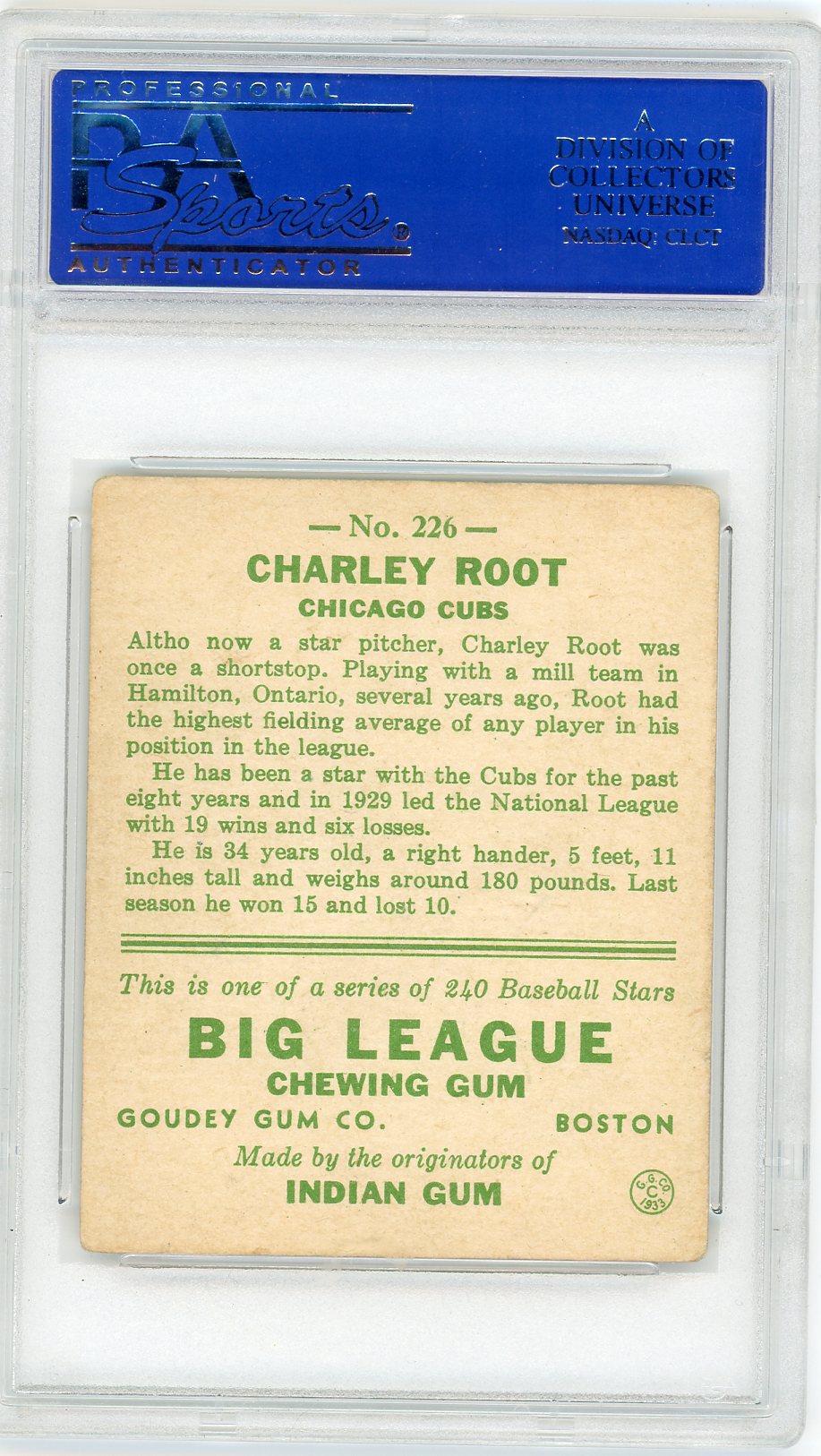 1933 Goudey Charley Root #226 PSA 3