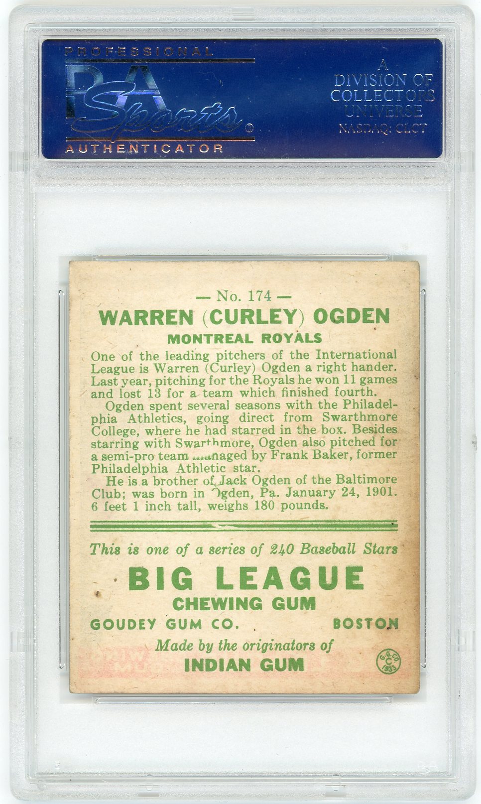 1933 Goudey Curley Ogden #174 PSA 4