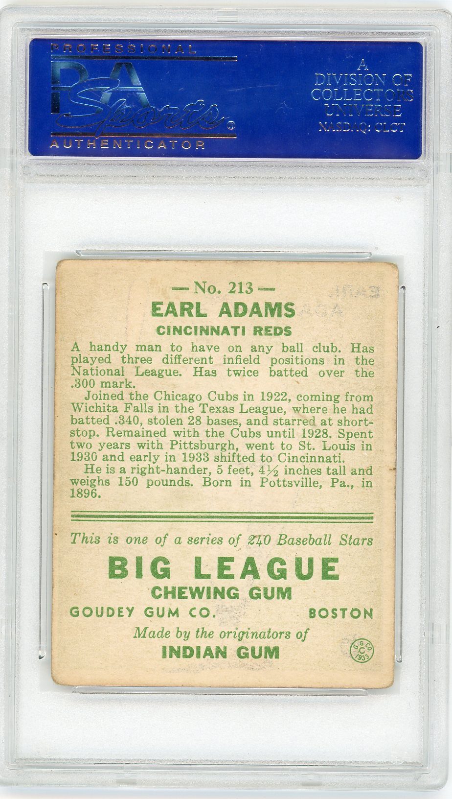 1933 Goudey Earl Adams #213 PSA 4
