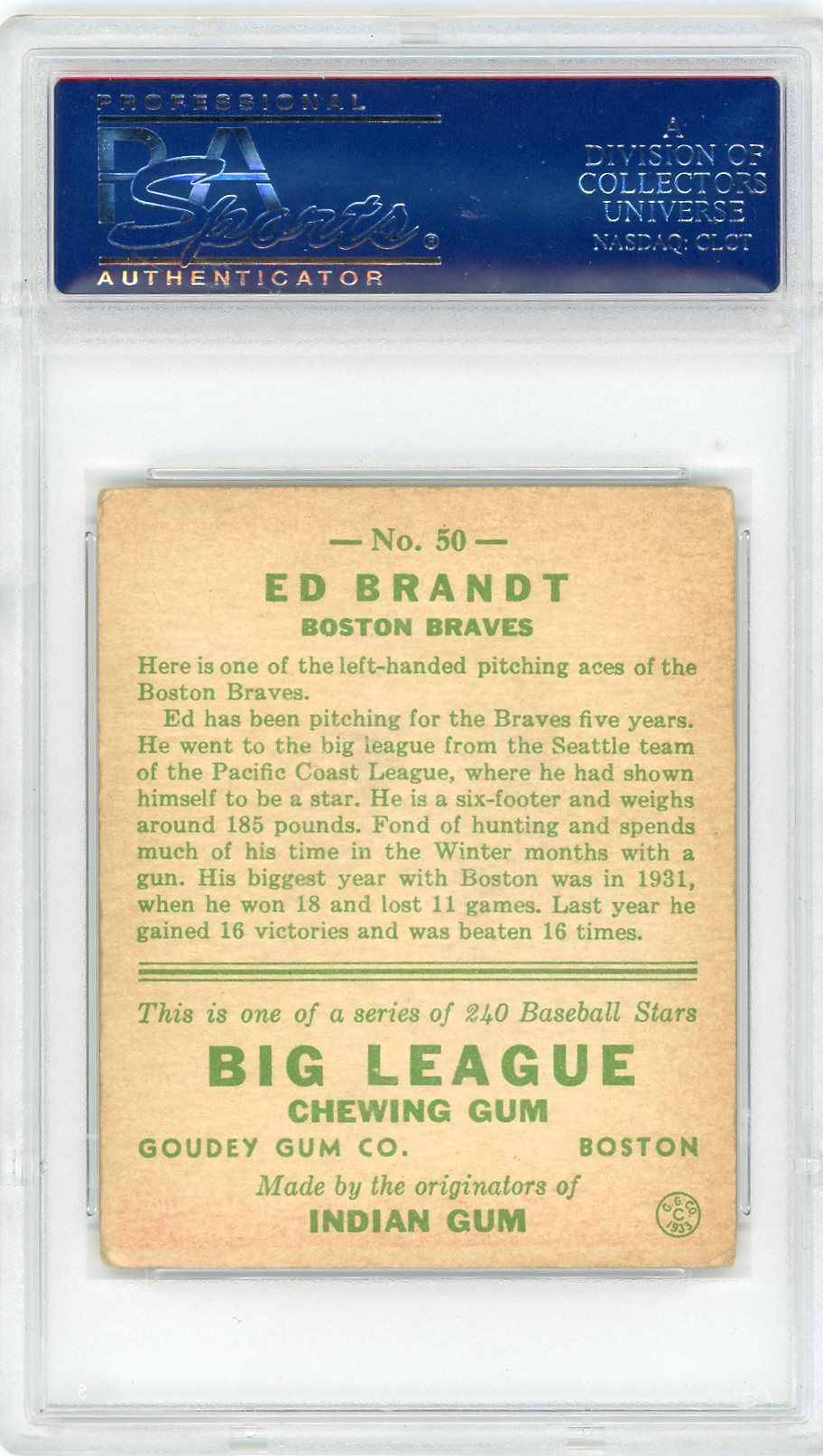 1933 Goudey Ed Brandt #50 PSA 4
